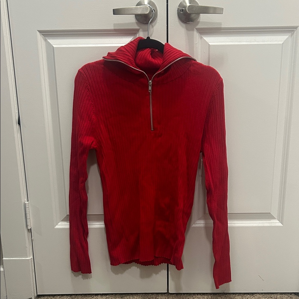 Maeve Anthropology Red Half-Zip Ribbed Sweater